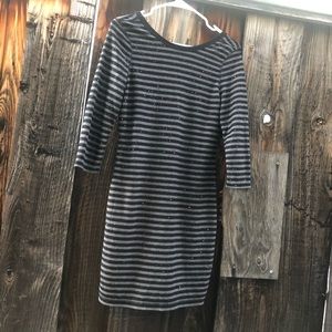 Express Black/Gray Sequin Striped Sweater Dress